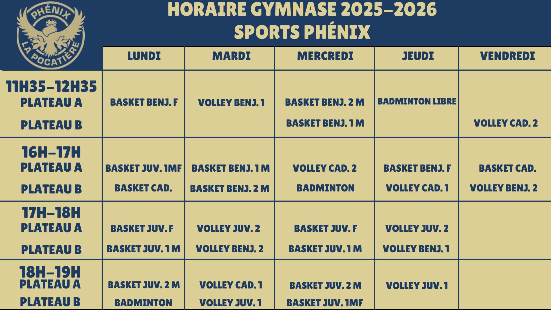 Horaire gymnase 2025-2026